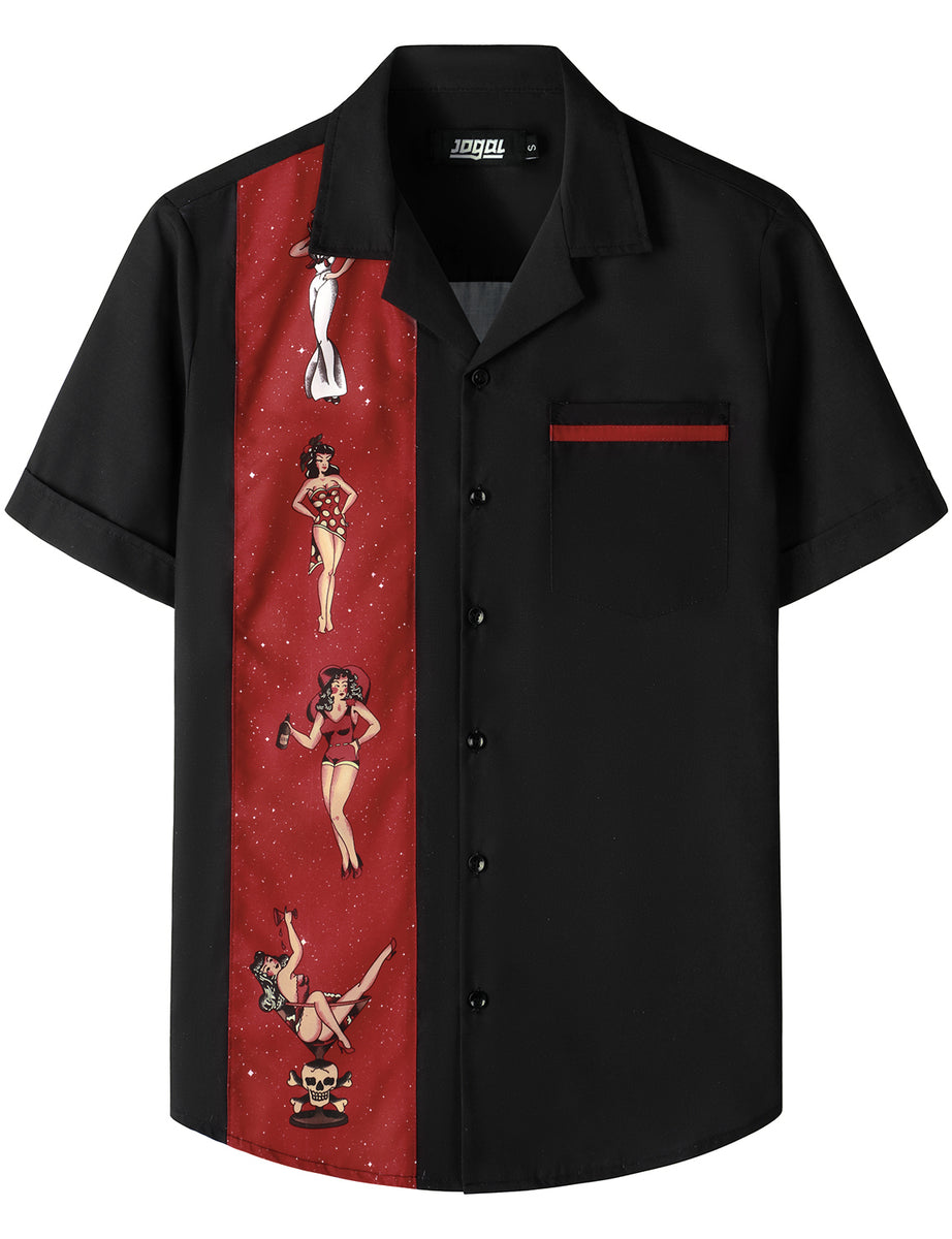 Geometric Shapes Design Short Sleeve Bowling Shirt for Men - Trendy Aloha