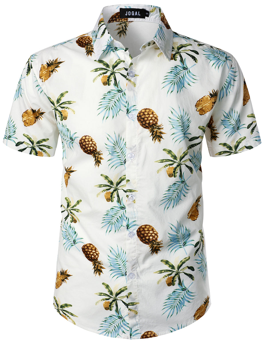 JOGAL Men's Flower Casual Button Down Short Sleeve Hawaiian Shirt, OrangeLf / XXL