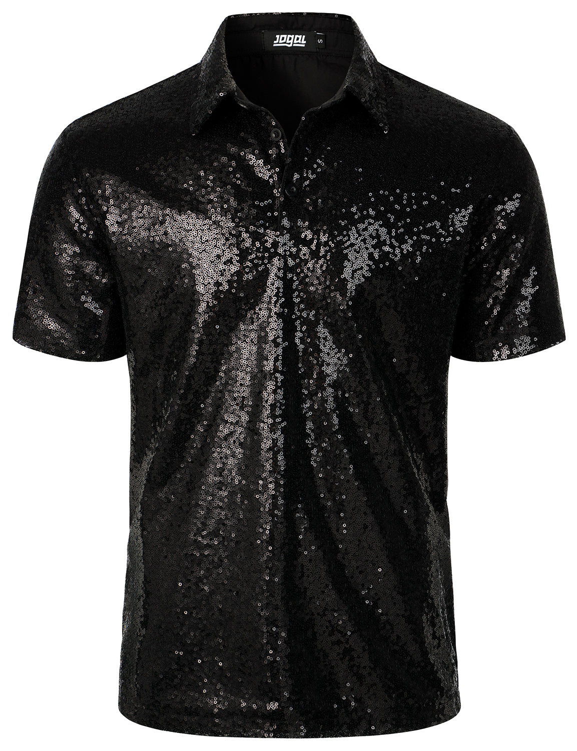 JOGAL Mens 70s Disco Polo Shirts Short Sleeve Metallic Shiny Sequins ...