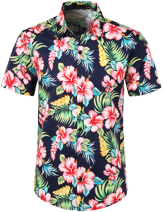 XMMSWDLA Men's Quarter Zip Business Casual Shirts Short Sleeve Muscle T  Shirt Navy Hawaiian Shirt for Men