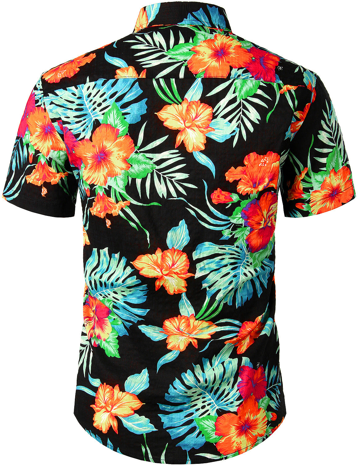 JOGAL Men's Flower Casual Button Down Short Sleeve Hawaiian Shirt, OrangeLf / XXL