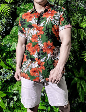 JOGAL Men's Flower Casual Button Down Short Sleeve Hawaiian Shirt